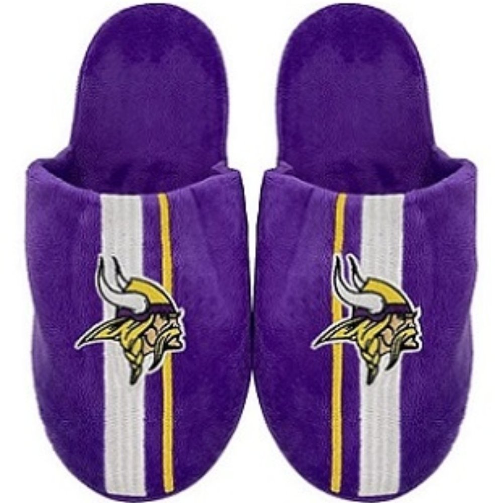 🆕🏈 MINNESOTA VIKINGS TEAM STRIPE SLIPPERS - MEN - NFL - 4 SIZES